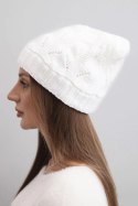 Czapka damska zimowa wełniana z ażurowym wzorem K427 biała