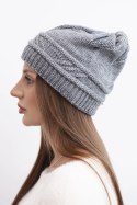 Czapka damska zimowa z wełny i z przeplatanym wzorem K428 szara