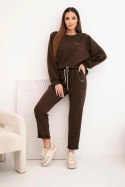 Komplet damski masełkowy z wiskozy z bluzą i spodniami brązowy