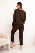 Komplet damski masełkowy z wiskozy z bluzą i spodniami brązowy