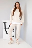 Komplet damski z masełkowy z luźną bluzą i spodniami dresowymi beżowy
