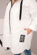 Kurtka damska Plus Size pikowana z kapturem i napisem HOPE biała