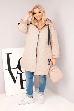 Kurtka damska Plus Size pikowana z kapturem i napisem HOPE ciemno beżowa