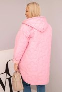Kurtka damska Plus Size pikowana z kapturem i napisem HOPE cukierkowy róż