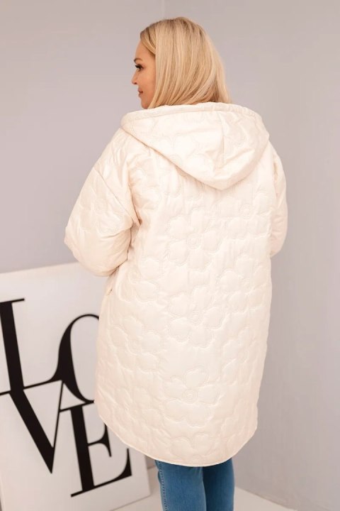 Kurtka damska Plus Size pikowana z kapturem i napisem HOPE jasno beżowa