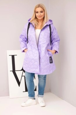 Kurtka damska Plus Size pikowana z kapturem i napisem HOPE jasno fioletowa