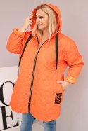 Kurtka damska Plus Size pikowana z kapturem i napisem HOPE pomarańczowa