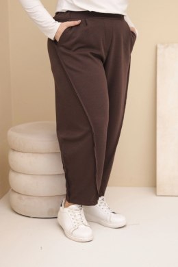 Spodnie damskie bawełniane Plus Size o luźnym kroju z wysokim stanem brązowe