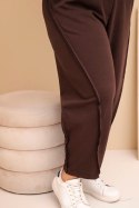 Spodnie damskie bawełniane Plus Size o luźnym kroju z wysokim stanem brązowe