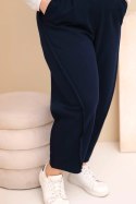 Spodnie damskie bawełniane Plus Size o luźnym kroju z wysokim stanem granatowe