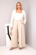 Spodnie damskie bawełniane Plus Size o szerokiej nogawce i luźnym kroju beżowe
