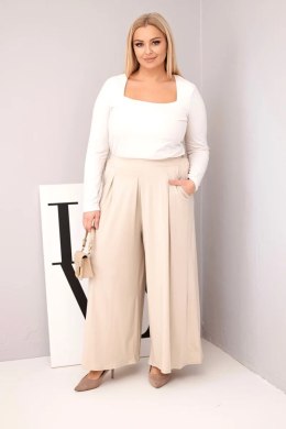 Spodnie damskie bawełniane Plus Size o szerokiej nogawce i luźnym kroju beżowe