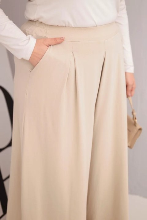 Spodnie damskie bawełniane Plus Size o szerokiej nogawce i luźnym kroju beżowe