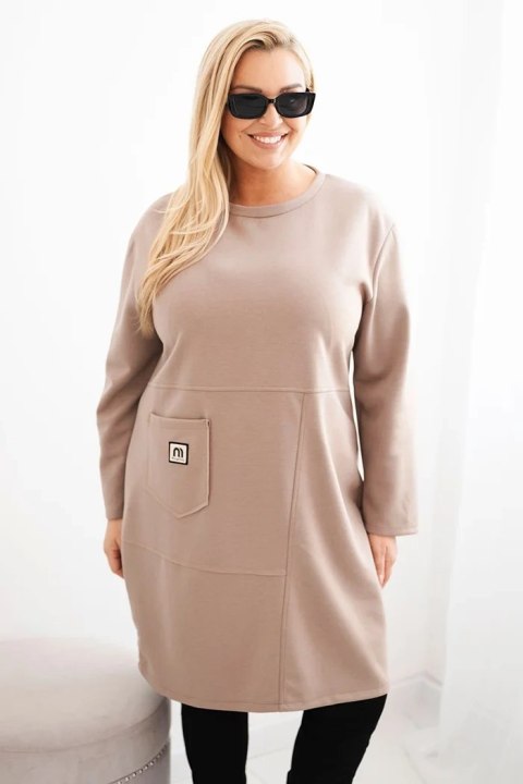 Sukienka damska Plus Size masełko z kieszenią i rękawem 3/4 camelowy