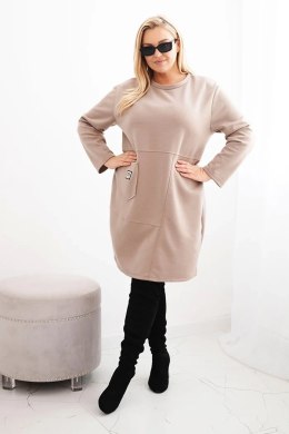 Sukienka damska Plus Size masełko z kieszenią i rękawem 3/4 camelowy