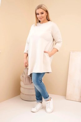 Sukienka damska Plus Size z wiskozy z luźnym fasonem i długim rękawem beżowa