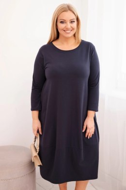 Sukienka damska bawełniana Plus Size z podwijanym rękawem i kieszeniami granatowa