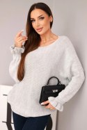 Sweter damska z moheru z marszczonymi rękawami i wycięciem na plecach jasny szary