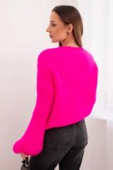 Sweter damski z moheru z bufiastymi rękawami fuksja neon