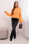 Sweter damski z moheru z bufiastymi rękawami morelowa