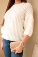 Sweter damski z moheru z rękawem 3/4 ecru