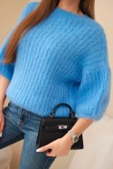 Sweter damski z moheru z rękawem 3/4 jeansowy