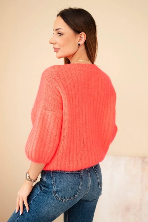 Sweter damski z moheru z rękawem 3/4 malinowy