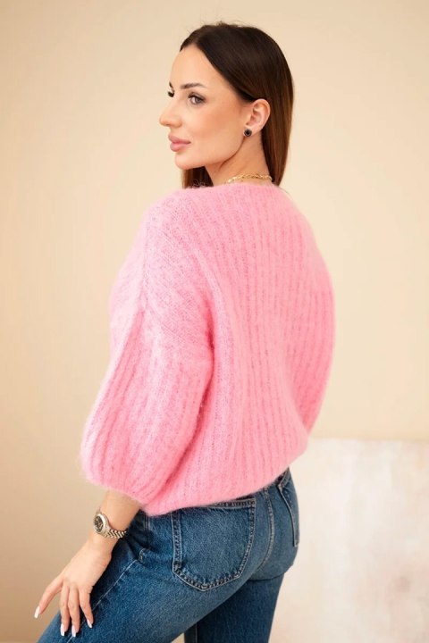 Sweter damski z moheru z rękawem 3/4 różowy