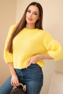 Sweter damski z moheru z rękawem 3/4 żółty