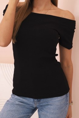 Bluzka damska prążkowana hiszpanka z krótkim rękawem czarna