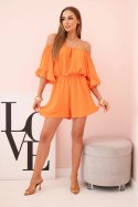 Kombinezon damski hiszpanka z falbankami i gumką w talii pomarańczowy