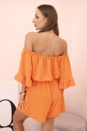 Kombinezon damski hiszpanka z falbankami i gumką w talii pomarańczowy