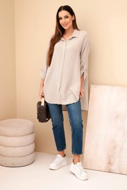 Koszula bawełniana muślinowa Plus Size ciemno beżowa