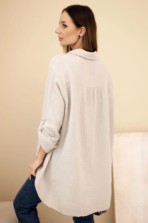 Koszula bawełniana muślinowa Plus Size ciemno beżowa