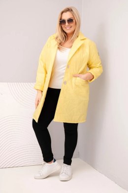 Kurtka damska Plus Size pikowana z ozdobnymi guzikami i kołnierzem żółta