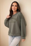 Bluza damska masełkowa z haftem o luźnym kroju khaki