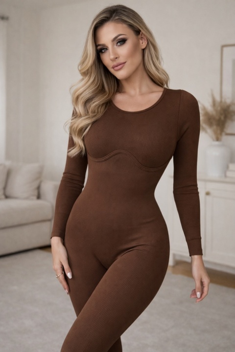 Elastyczny kombinezon z przeszyciem Diagonal Suit brązowy