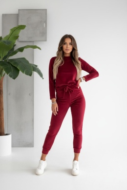 Welurowy komplet dresowy NATANIEL I bordo I kieszonka I one size