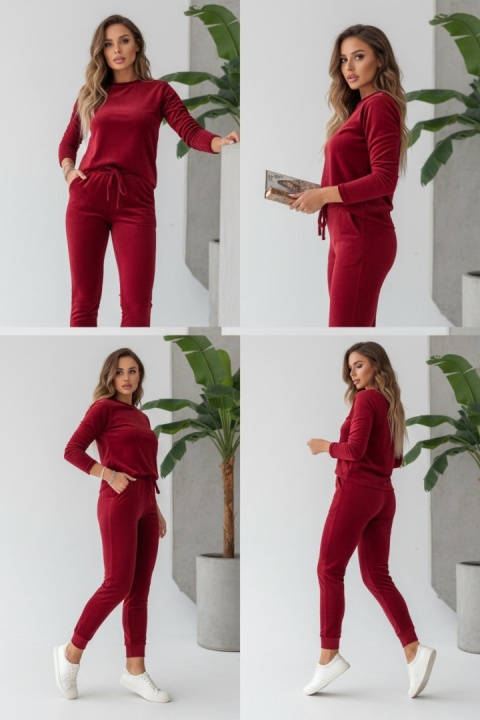 Welurowy komplet dresowy NATANIEL I bordo I kieszonka I one size