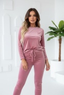 Welurowy komplet dresowy NATANIEL I brudny róż I kieszonka I one size