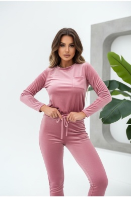 Welurowy komplet dresowy NATANIEL I brudny róż I kieszonka I one size