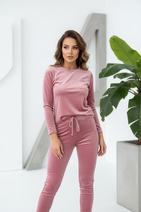 Welurowy komplet dresowy NATANIEL I brudny róż I kieszonka I one size