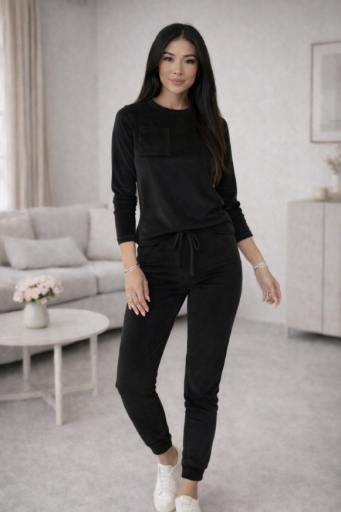 Welurowy komplet dresowy NATANIEL I czerń I kieszonka I one size