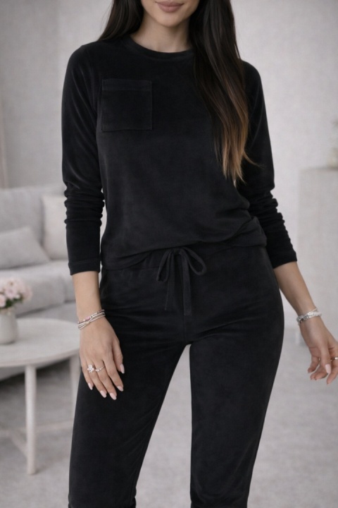Welurowy komplet dresowy NATANIEL I czerń I kieszonka I one size