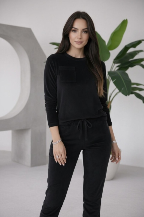 Welurowy komplet dresowy NATANIEL I czerń I kieszonka I one size