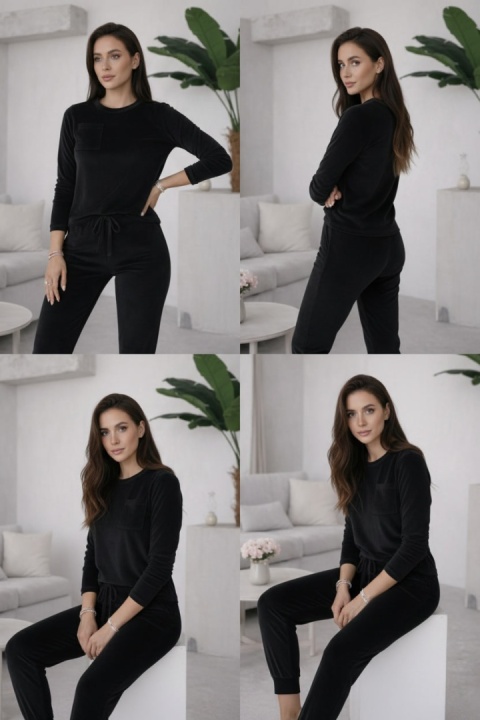 Welurowy komplet dresowy NATANIEL I czerń I kieszonka I one size