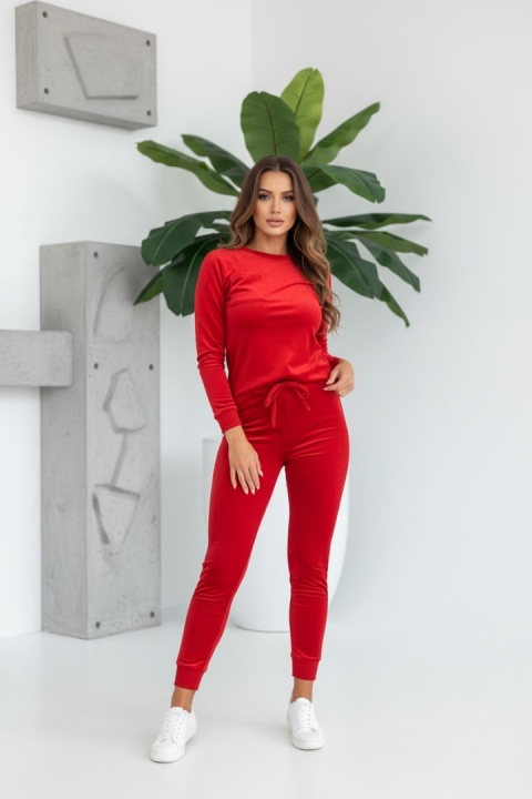 Welurowy komplet dresowy NATANIEL I czerwień I kieszonka I one size