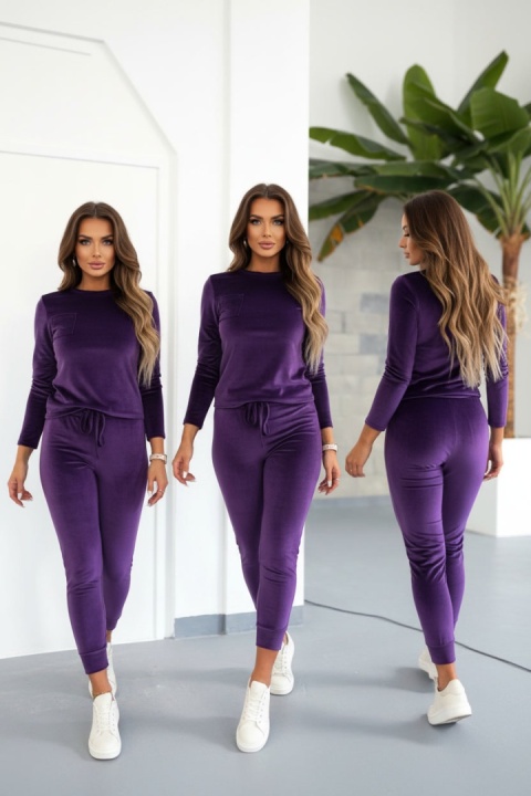 Welurowy komplet dresowy NATANIEL I fiolet | kieszonka I one size