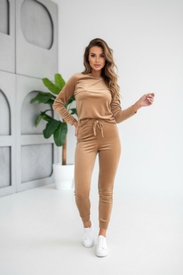 Welurowy komplet dresowy NATANIEL I karmelowy beż I kieszonka I one size