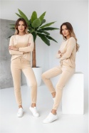 Welurowy komplet dresowy NATANIEL I kremowy I kieszonka I one size